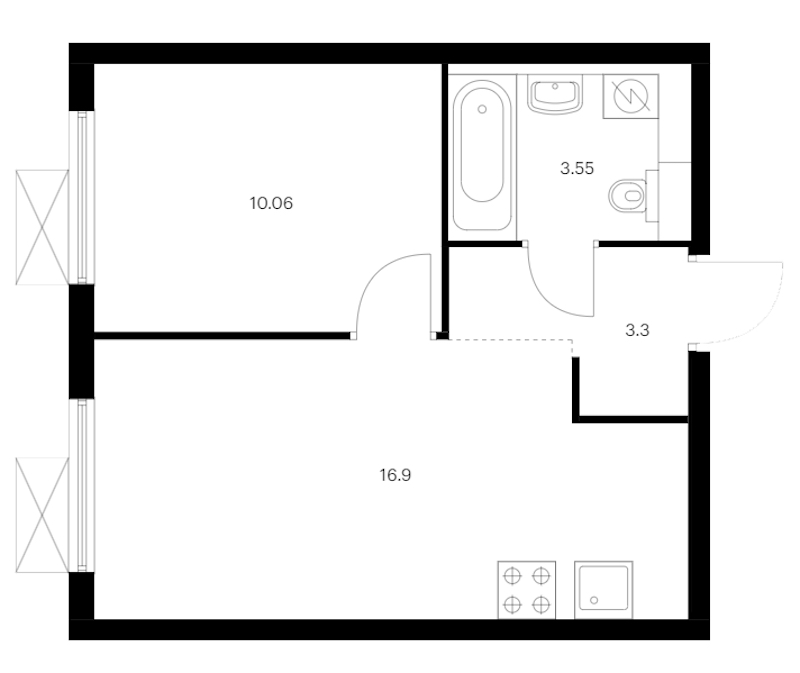 1-комнатная квартира 33.81 м², 2/15 эт., ЖК «Заречный парк»